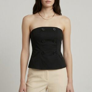 Club Monaco Black Strapless Double Breasted Bustier Top 2 Career Minimalist